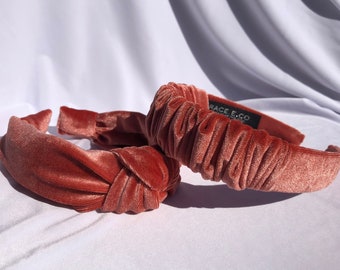 Diadema de terciopelo en terracota / Diadema Velvet Scrunchie / Diadema anudada de terciopelo / Diadema hecha a mano / Diadema de terciopelo naranja