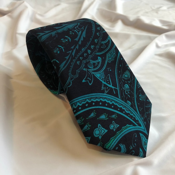 Men’s Necktie Black and Teal Paisley | Skinny Tie | Classic Tie | Wide Tie | Necktie and Pocket Square Set | Men’s Handmade Tie