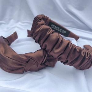 Chocolate Satin Headbands | Satin Top Knot Headband | Satin Scrunchie Headband | Satin Knotted Headband | Satin Ruched Headband | Handmade