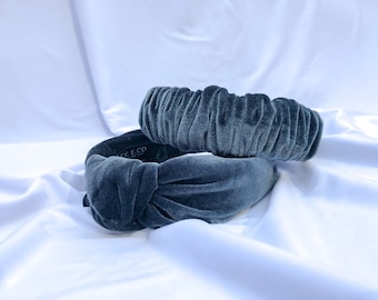 Charcoal Blue Velvet Headbands | Gray Velvet Top Knot Headband | Velvet Scrunchie Headband | Velvet Knotted Headband |Velvet Ruched Headband