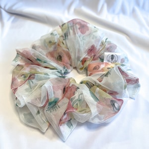 Floral Mesh Giant Scrunchie | Pink Floral Jumbo Scrunchie | Oversized Scrunchie | Extra Large Scrunchie | Handmade Giant Scrunchies