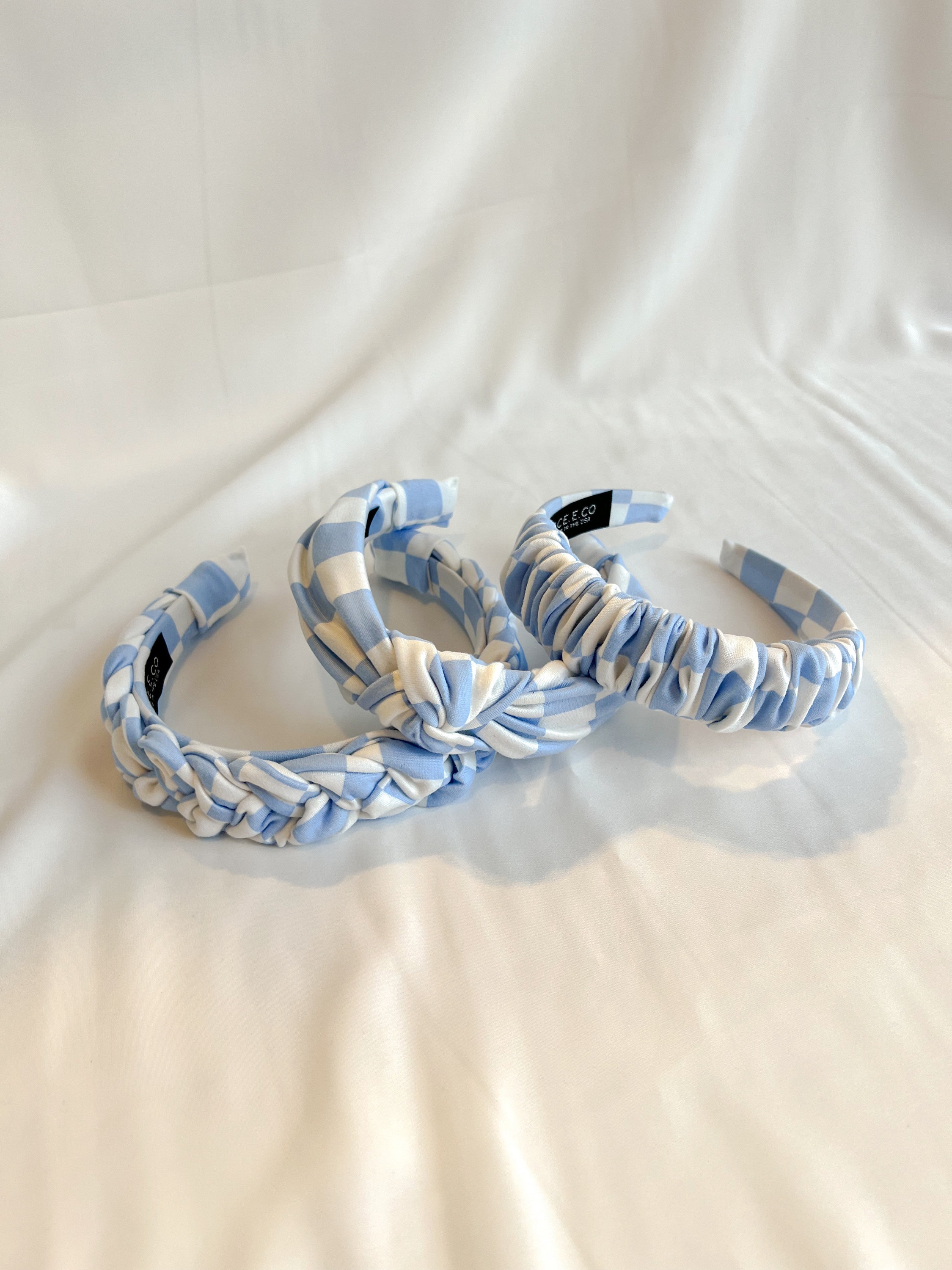 Wide Brim Knotted Head Band Light Blue Motique Accessories 2 Inch Wide Light Blue Leather-Like  main image 3