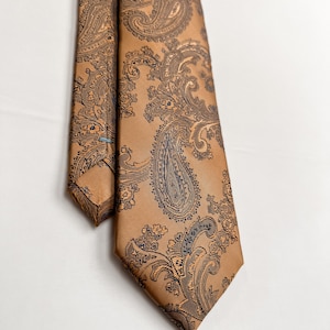 Men’s Necktie in Copper and Blue Paisley | Skinny Tie | Classic Tie | Wide Tie | Necktie and Pocket Square Set | Handmade Necktie