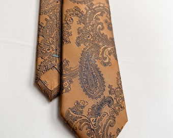 Men’s Necktie in Copper and Blue Paisley | Skinny Tie | Classic Tie | Wide Tie | Necktie and Pocket Square Set | Handmade Necktie