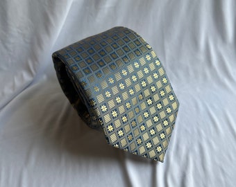 Men’s Necktie in Blue and Gold Tile | Skinny Tie | Classic Tie | Wide Tie | Necktie and Pocket Square Set | Handmade