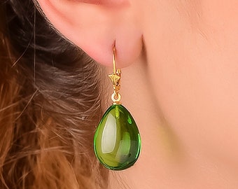 グリーンバルト海産琥珀ラウンドファセットドロップイヤリング - 925