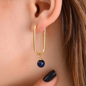 Blue Amber Earrings, Gold Plated Sterling Silver Fitting and Lever Back Closure, Amber Jewelry, Azure Amber Earrings, Blue Earrings