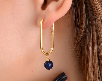 Blue Amber Earrings, Gold Plated Sterling Silver Fitting and Lever Back Closure, Amber Jewelry, Azure Amber Earrings, Blue Earrings