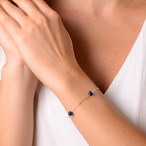 Blått bärnstensarmband - Förgyllt 925 sterlingsilverarmband - Bärnstensmycken - Blått armband - Silverarmband