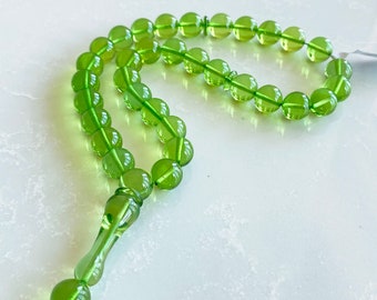 Rosario islamico in ambra verde - 10 mm, 33 grani a forma di palla - Rosario musulmano - Tesbih - Misbaha - Rosario - مسبحة