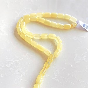 Natural Baltic Amber Tespih, Islamic Prayer Beads made of 33 Cylinder 11x7mm Diameter Beads, Luxury White color Tesbih Misbaha مسبحة
