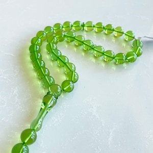Green Amber Islamic Prayer Beads - 10 mm 33 Ball Shape Beads - Muslim Prayer Beads - Tesbih - Misbaha - Rosary - مسبحة