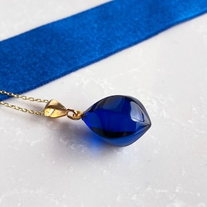 Blått bärnstenshalsband, förgyllt 925 sterlingsilverhalsband - Azurblått bärnstenshalsband - Bärnstenshalsband för kvinnor - Blå bärnstenssmycken