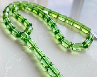 Green Amber Islamic Prayer Beads - 12x8 mm 33 Barrel Shape Beads - Muslim Prayer Beads - Tesbih - Misbaha - Rosary - مسبحة