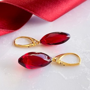 Red Amber Earrings, Gold Plated Sterling Silver Fitting and Lever Back Closure, Amber Jewelry, Ruby Amber Earrings