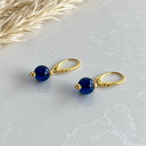 Blue Amber Earrings, Gold Plated 925 Sterling Silver Earrings, Azure Amber Earrings, Blue Amber Jewelry, Azure amber jewelry