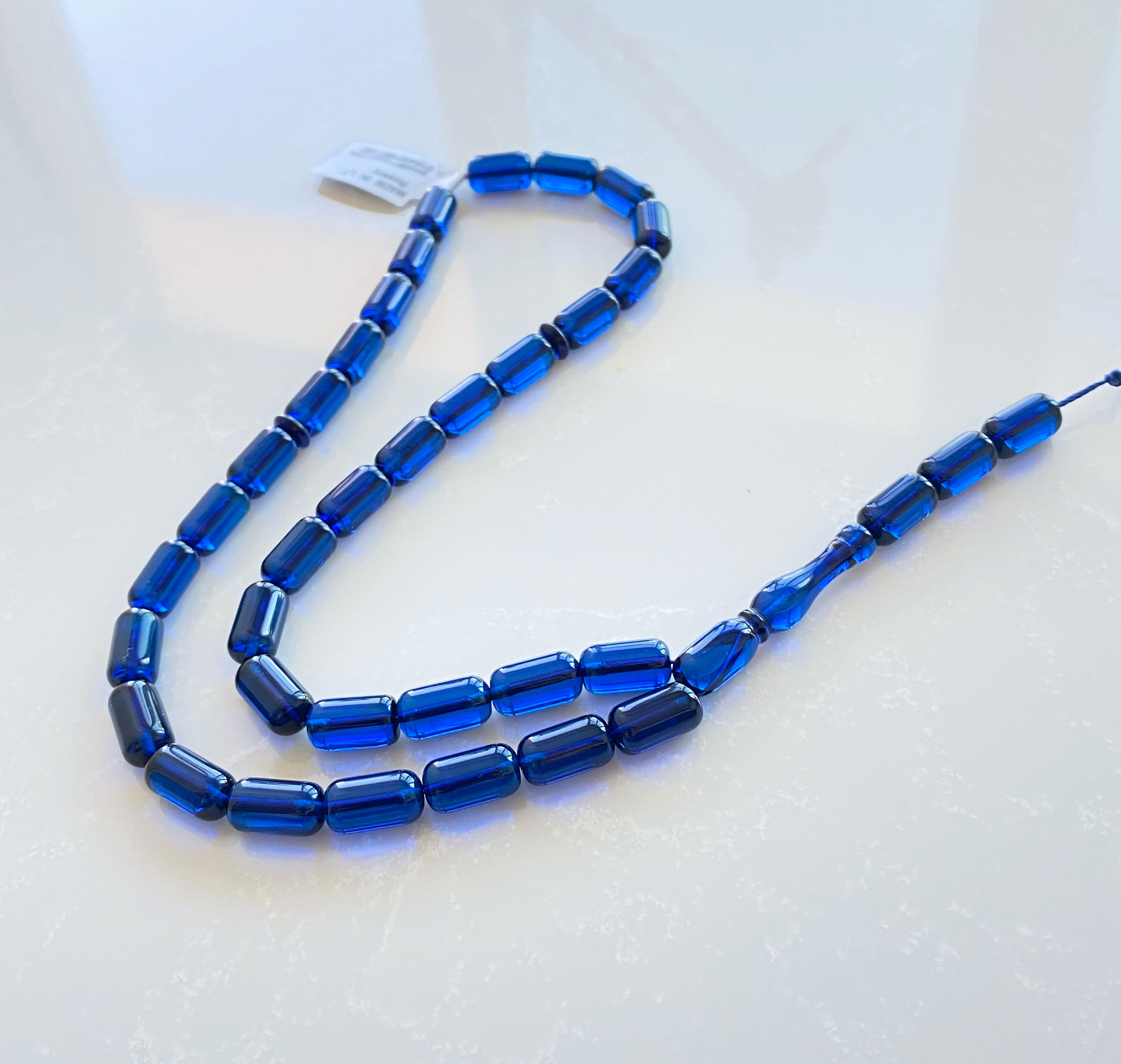 Blue Amber Islamic Prayer Beads - 11x6 mm 33 Barrel Shape Beads - Muslim Prayer Beads - Tesbih - Misbaha - Rosary - مسبحة