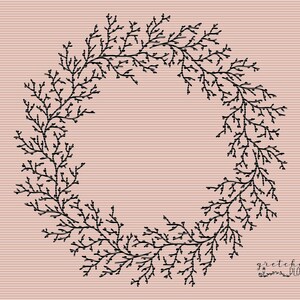 Puede incluir: Ilustraci&oacute;n en blanco y negro de una corona hecha de ramas con un fondo rosa. El texto "Gretchen Plottet" est&aacute; en la esquina inferior derecha.