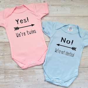 Yes! We’re twins.. No! We’re not identical twin vests, gift for twin babies, newborn clothing sets, gifts for twin boy girls. one pink one blue
