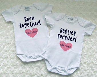Twins Baby Gift | Born Together Besties Forever Twin Baby Girls | Personalised Twin Onesies | Double Baby Gifts | New Baby Gift | Twin Grows