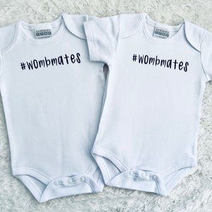 Twin Baby Gifts | Fun Twin Baby Onesies | Gift for Twins | Wombmates Twin Clothes | Baby Shower Gifts | Unisex Twin Baby Vests