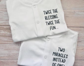 Twice the blessings Baby Grows, Twin Pregnancy Gifts, Twin Baby Shower, Gifts For Twin Baby, Newborn Coming Home Outfit, Unisex Baby Onesies