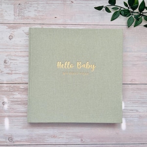 Baby Record Book | Baby Memory Book | Linen Baby Book | Baby's First Year | Bump To Birthday Journal | Baby Milestone Book | Sage Green