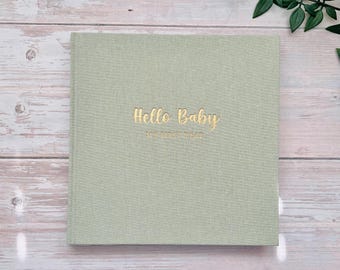 Baby Record Book | Baby Memory Book | Linen Baby Book | Baby's First Year | Bump To Birthday Journal | Baby Milestone Book | Sage Green