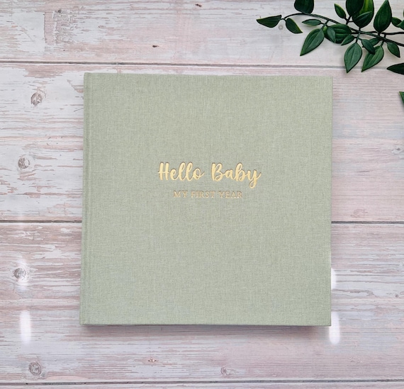 Baby Record Book | Baby Memory Book | Linen Baby Book | Baby's First Year | Bump To Birthday Journal | Baby Milestone Book | Sage Green