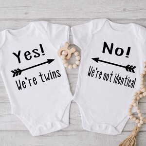 Yes! We’re twins.. No! We’re not identical twin vests, gift for twin babies, newborn clothing sets, gifts for twin boy girls. Both white