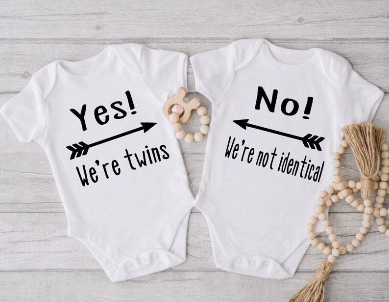 Yes! We’re twins.. No! We’re not identical twin vests, gift for twin babies, newborn clothing sets, gifts for twin boy girls. Both white