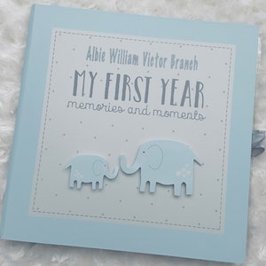 My First Year Record Book/Baby Photo Album In Blue, Personalised 1st Year Memory Baby Gift / New Baby Boy Gift, Personalised Keepsakes