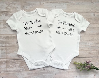 Personalised Twin Baby Gift Set, Twins Matching Vests, Gifts For New Twin Baby Boys Girls, Gifts For Premature Babies, Tiny Baby Onesies
