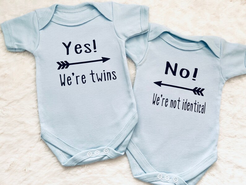 Yes! We’re twins.. No! We’re not identical twin vests, gift for twin babies, newborn clothing sets, gifts for twin boy girls. Both blue