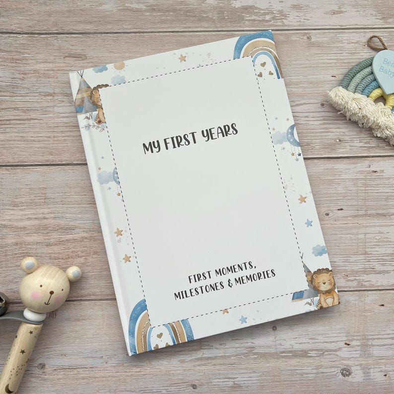 Personalised Baby Record Book Baby Photo Album in Blue Personalised 1st