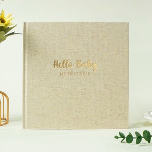 Baby Record Book | Hello Baby Neutral Linen Baby Journal | Baby Shower Gift | Baby Journal | Baby’s First Year | Milestones Keepsake