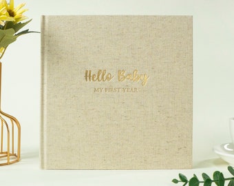 Baby Record Book | Hello Baby Neutral Linen Baby Journal | Baby Shower Gift | Baby Journal | Baby’s First Year | Milestones Keepsake