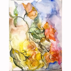 Original Watercolor Painting Rose Roses Romantic Artwork Flowers 20x16 inch Watercolor Art Floral Wall Art