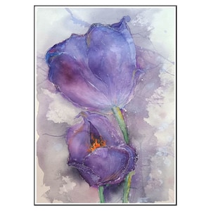 Tulips Original Watercolor Painting , Floral Artwork , Spring Flowers Original Art 12 by 16  by Zoepictures