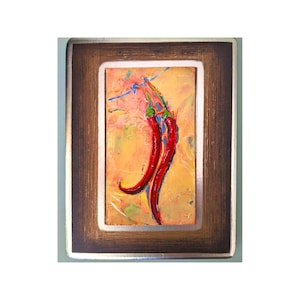 Hot Chili Painting , Still Life Original Art , Farm Wall Art 8 by 6 by Zoepictures