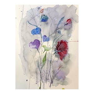 Blue Flowers Art , Impressionist  Floral Art , Flowers Painting 8 by 12  by Zoepictures