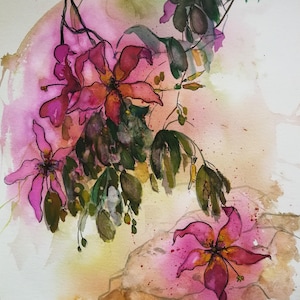 Cuadro original de flores en acuarela, ramos, cuadro de pared, 50 x 40 cm, árbol en flor, pintura de acuarela de Zoepictures