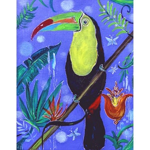 Toucan Acrylic Painting Tropical Birds original Art Rainforest Wall Art 16 by 12 by Zoepictures