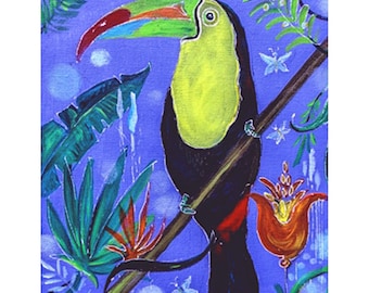 Toucan Acrylic Painting Tropical Birds original Art Rainforest Wall Art 16 by 12 by Zoepictures