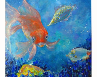 Fische Original Acryl Bild , Unterwasserwelten Wandbild 80x80cm , Meer Malerei by Zoepictures