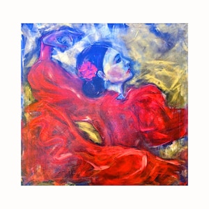 Spain Dance Original Acrylic Painting Flamenco Dance Original Art Large Painting on Canvas 20 by 20 Inch by Zoepictures