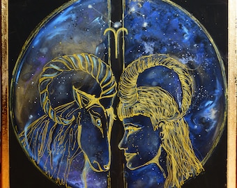 Aries Zodiac Sign Painting Astrology Original Art Vintage Canvas Art 16  by 16 Inch by Zoepictures