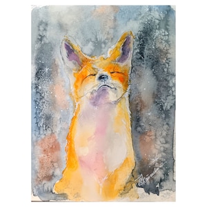 Fox Original Watercolor Painting , Wild Live Original Art , Animals for Kids 9 x 12 Inch by Zoepictures