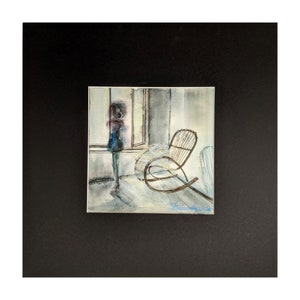 Ghost Painting , Black and White Original Art , Mystic Art 16 by 16 by Zoepictures
