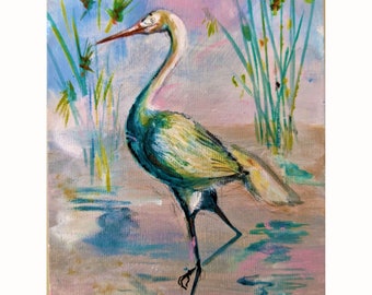 Heron originele foto klein 13 x 18 cm vogel miniatuur schilderij van Zoepictures